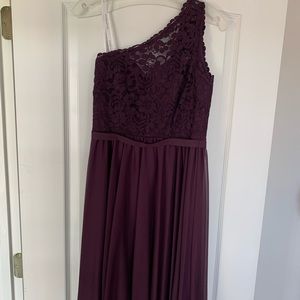 Plum lace one shoulder dress